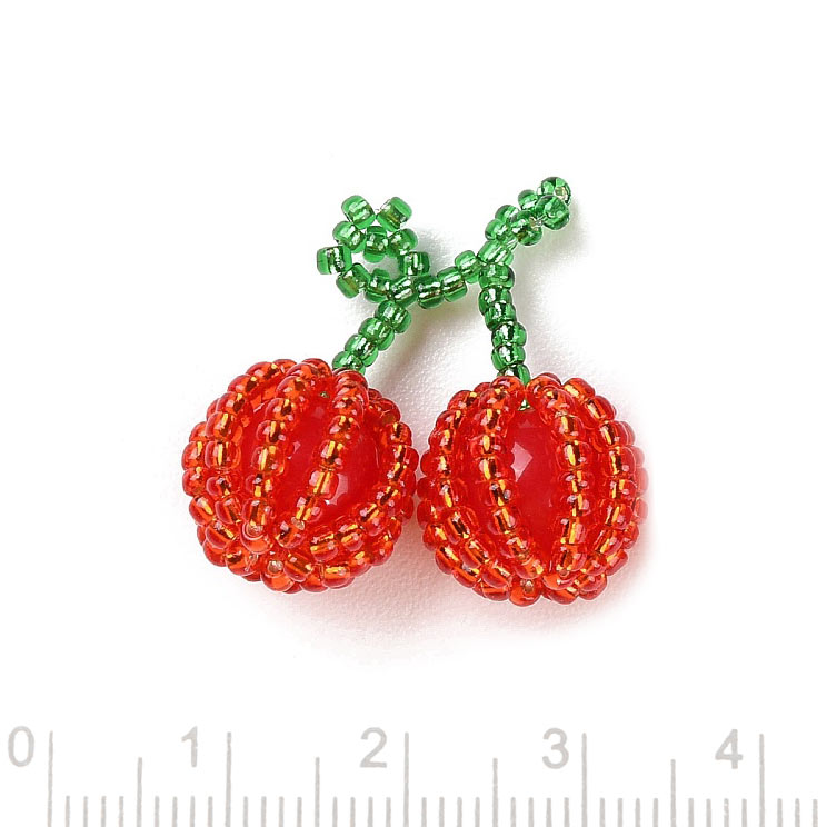 Pendant, red cherry, seed bead fruit figure, approx. 24x25x13 mm, 1 pcs
