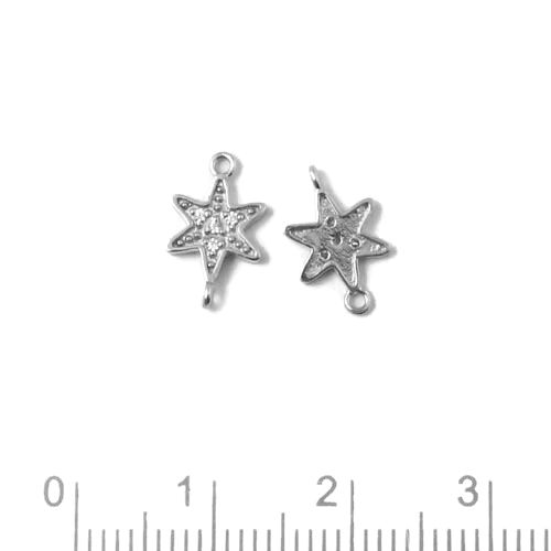 Connector, star with Zirkon, two eyes, Sterling silver, 13x8mm, 1pc.