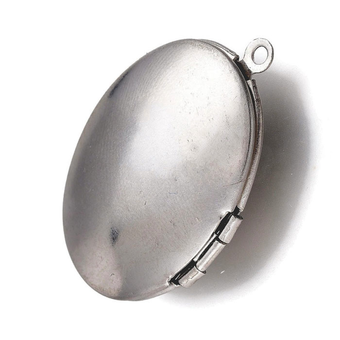 Pendant, steel, oval picture locket, 30x24 mm, 1 piece