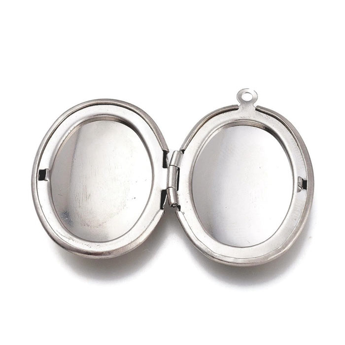 Pendant, steel, oval picture locket, 30x24 mm, 1 piece