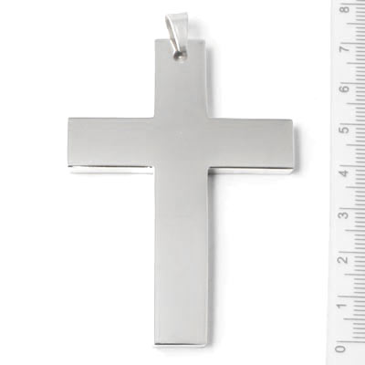 Pendant, large polished cross, stainless steel, 70x5,3x4mm, 1pc