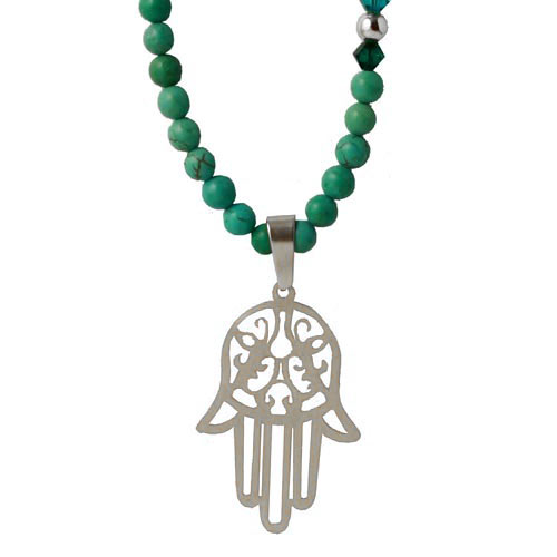 Hamsa pendant with bail, stainless steel, 43x29x1.5mm, 1pc