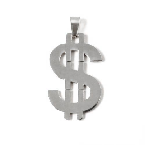 Dollar sign pendant with bail and 2 stripes, stainless steel, 39x24mm, 1pc.