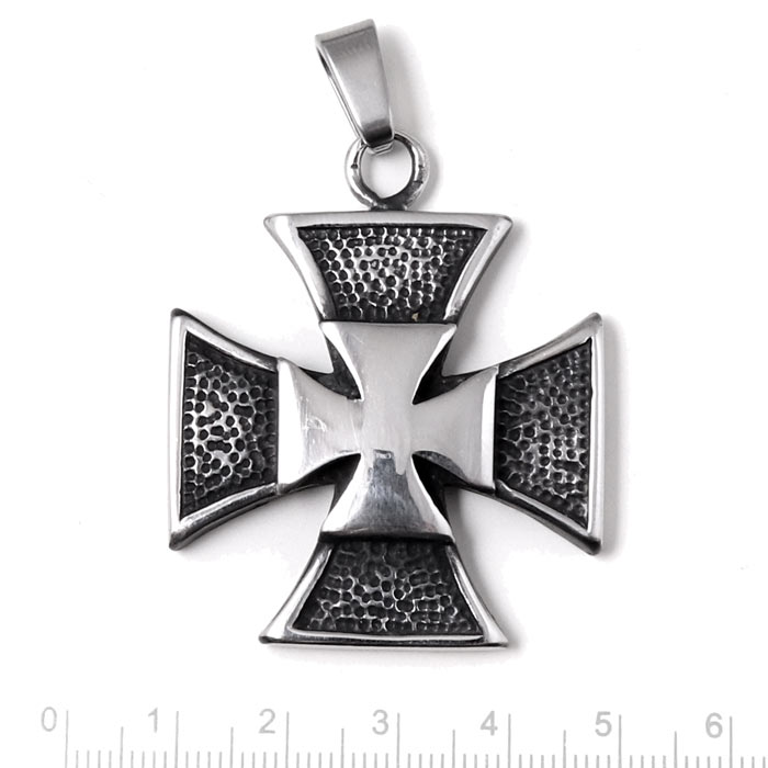 Pendant, maltesecross, iron cross, with bail, stainless steel, 48x40x7.5mm, 1pc