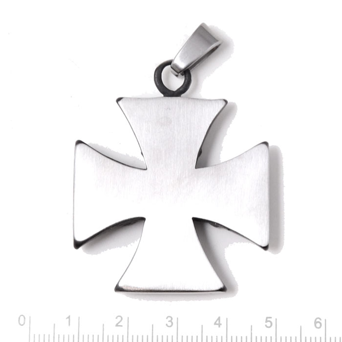 Pendant, maltesecross, iron cross, with bail, stainless steel, 48x40x7.5mm, 1pc