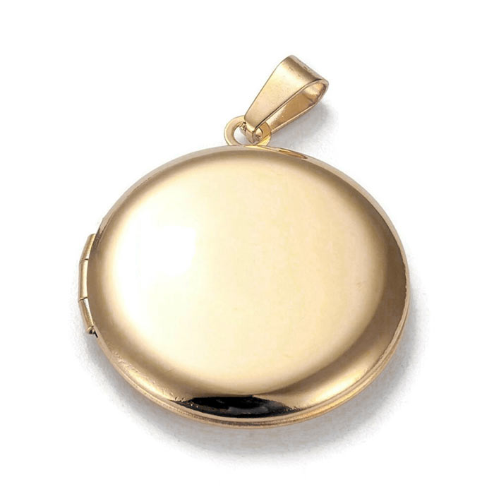 Pendant, gold-plated steel, round picture locket, 27 mm, 1 piece