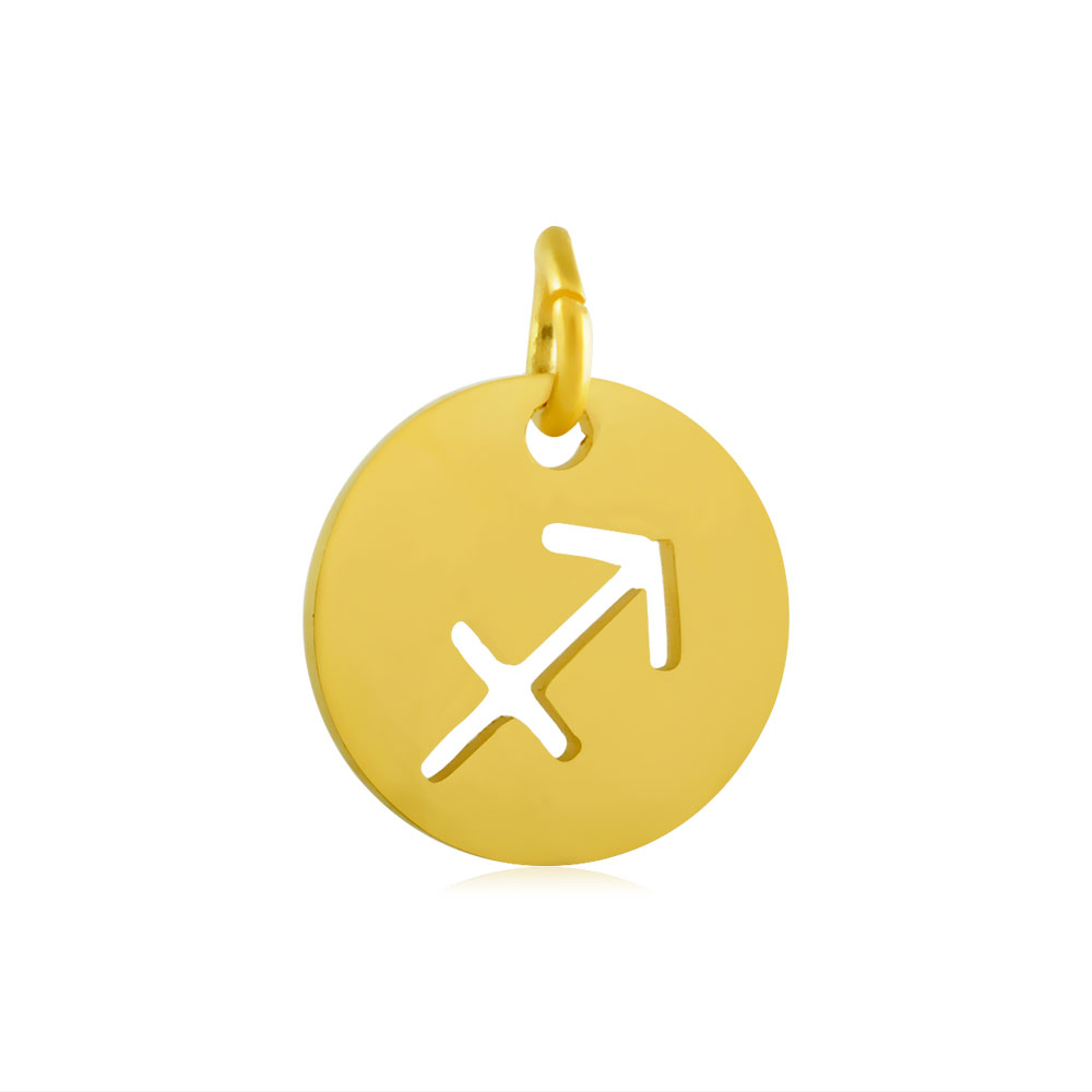 Charm, zodiac sign, Sagittarius, gold plated steel, 12mm, 1pc.