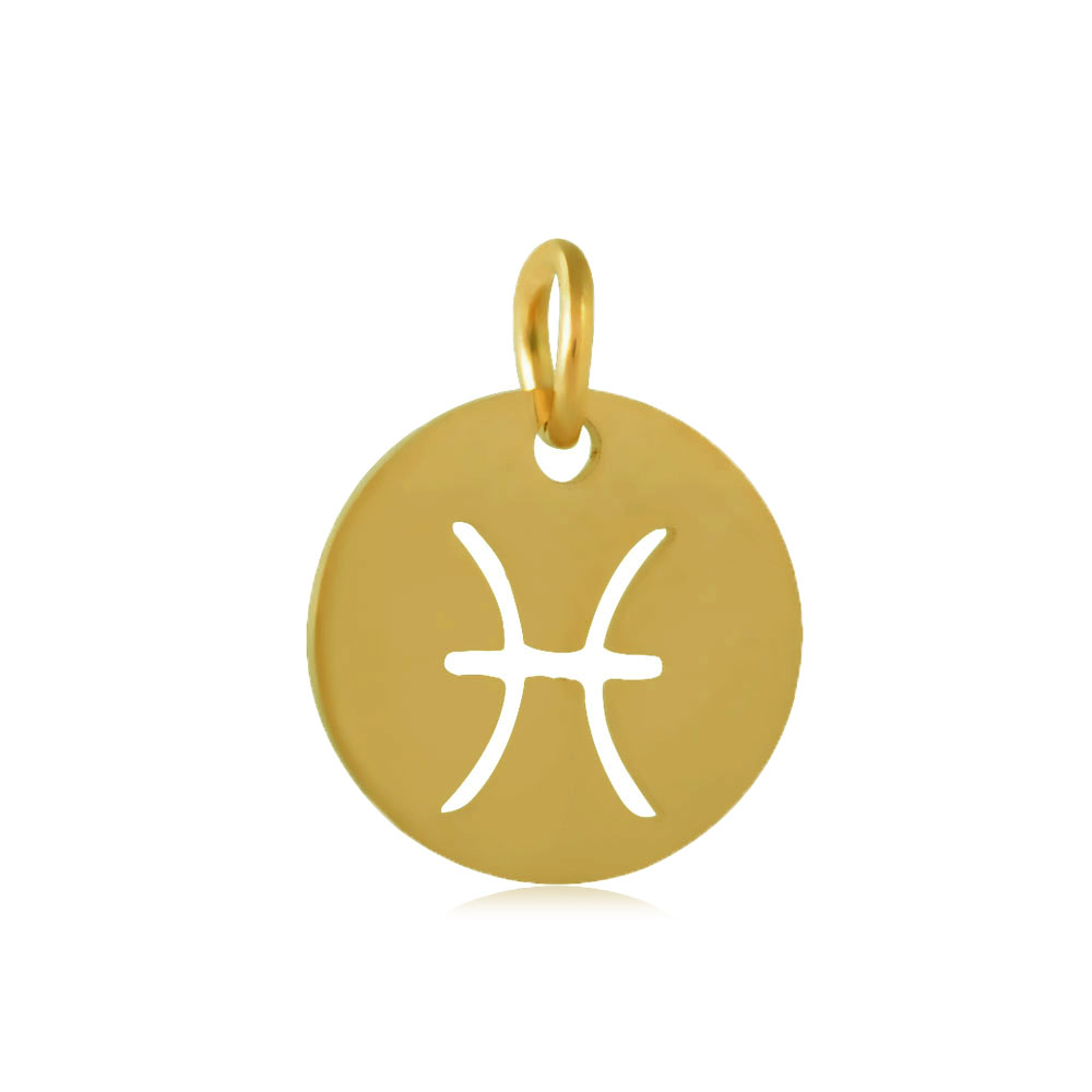 Charm, zodiac sign, Pisces, gold plated steel, 12mm, 1pc.