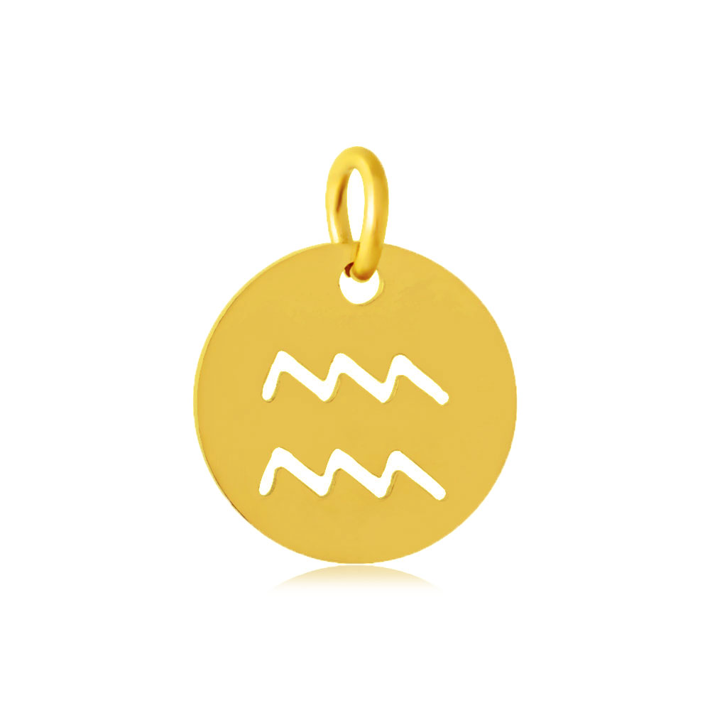 Charm, zodiac sign, Aquarius, gold plated steel, 12mm, 1pc.
