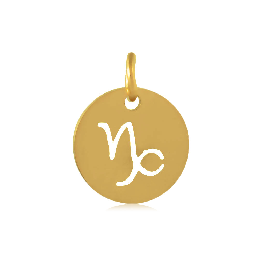 Charm, zodiac sign, Capricorn, gold plated steel, 12mm, 1pc.