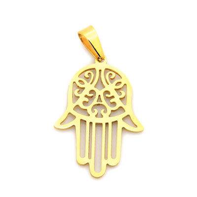 Hamsa pendant with bail, gilded steel, 32x21x1mm, 1pc.