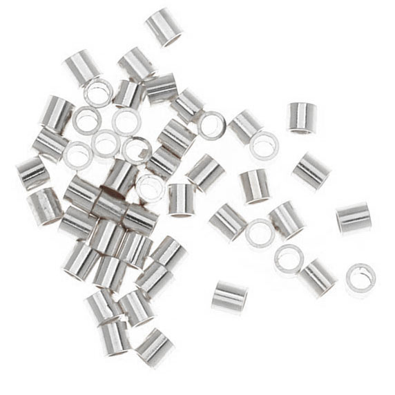 Crimp bead, tube, silver-plated metal, 1,5x1,5mm., hole 1mm., appx. 200pcs