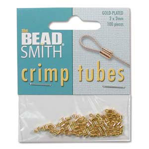Crimp beads, tubular beads, gold plated brass, extra strong, 2x2 mm, 100pcs