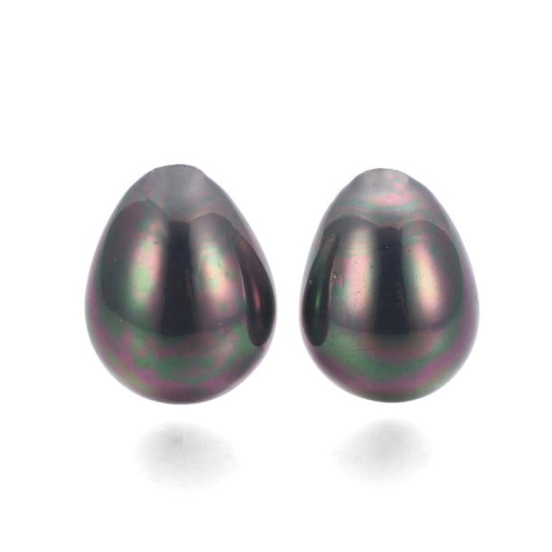 Shell pearl teardrop, metallic-green-purple, 15x12mm, half-drilled, 1pc