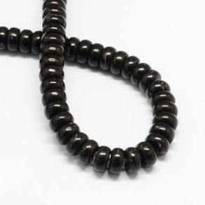 Coconut bead, entire strand, black, roundel, 8x4mm, ca. 110pcs.