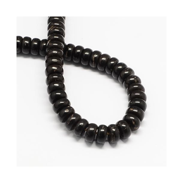 Kokosnussperlen, ganzer Strang, schwarz, Rondell, 8x4 mm, ca. 110 Stk.