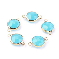 Vergoldeter Glas-Anhnger, rund, trkis, opak, 2 se, 16x11 mm, 1 Stk