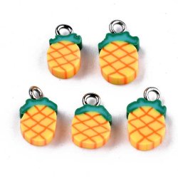 Fimo-Anh&auml;nger, Ananas, 14x10x4, &Ouml;sendurchmesser 2 mm, 4 St&uuml;ck