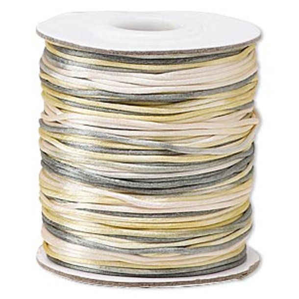 Satin cord, round, multi color, gray-yellow, thickness ca. 1mm, 2m