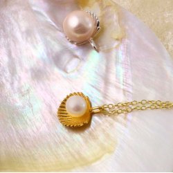 Anhnger, muschelform mit se und Stift fr Perle, vergoldetes Silber, 15x12x3 mm, 1 Stk