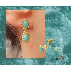 Ohrstecker mit Amazonit, vergoldetes Silber, 11,5x7x14 mm, 2 Stk