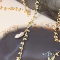 Kette mit helles rosa Glasperlen-Anhnger, vergoldetes Messing, 3 mm, 50 cm