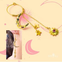 Mondsichel-Anhnger mit farbigen Zirkonia, vergoldetes Messing, mit se, 19x12x3 mm, 1 Stk