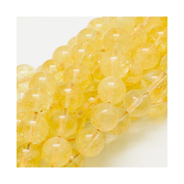 Citrine, yellow, dyed round bead, 10mm, 6pcs.