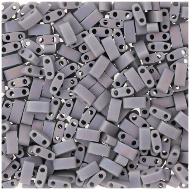 Miyuki, half Tila, two-hole-bead, opaque, matted, cement grey, AB, 5x2.3mm, 5gr, 130pcs