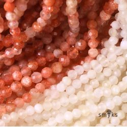 Sonnenstein, ganzer Strang, orange-rosa, facettierte Perle, rund, 4 mm, ca. 95 Stk