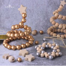 DIY Weihnachtsdekoration mit Holzperlen, golden, mit Draht und Anleitung, 1 Set