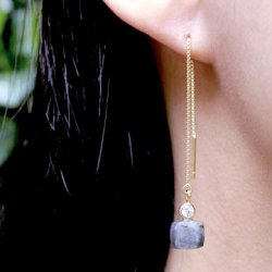 Ohrhaken-Kette, vergoldetes Silber, box-chain, Stift und offene se, 8 cm, 2 Stk