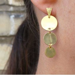 Earwire, long brushed triangle with eye, gilded silver, 9.5x5mm, 2pcs.