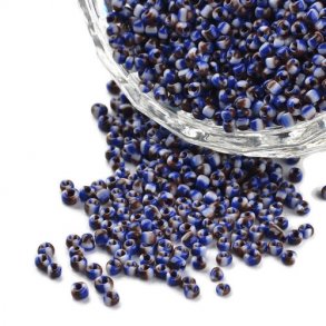 Gestreift Seed bead, #12, blau/braun/weiß, 2 mm, ca. 700 Stk.