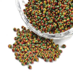 Gestreift Seed bead, #12, rot/gelb/grün, 2 mm, ca. 700 Stk.