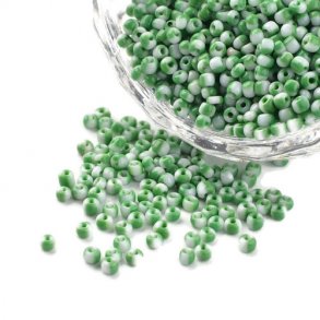 Gestreift Seed bead, #12, weiß/grün, 2 mm, ca. 700 Stk.
