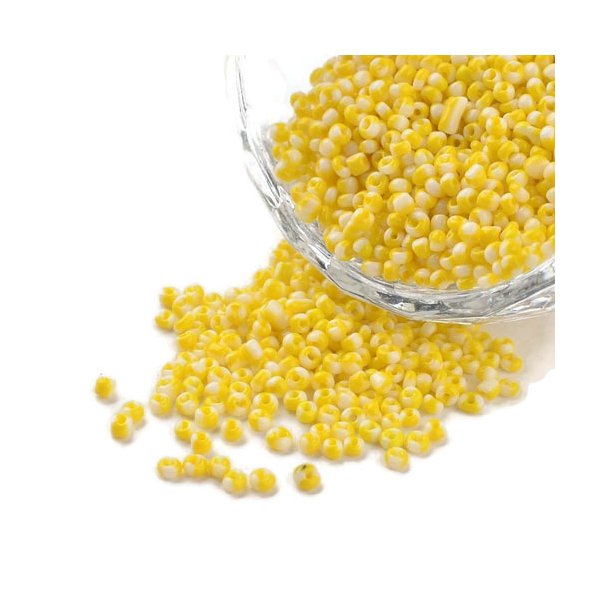 Striped glass seed bead, #12, white/yellow, 2 mm, ca. 700 pcs.