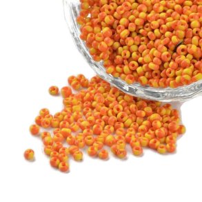 Striped glass seed bead, #12, orange/yellow, 2 mm, ca. 700 pcs.