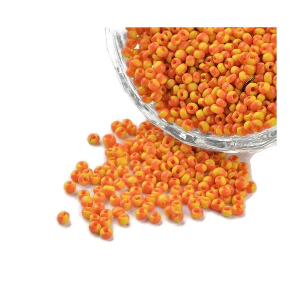 Striped glass seed bead, #12, orange/yellow, 2 mm, ca. 700 pcs.