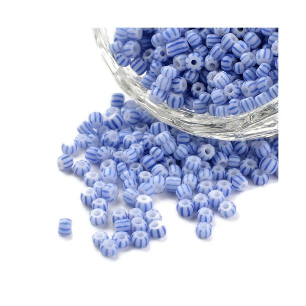 Seed bead, #8, wei/hellblau gestreift, 3 mm, 20 Gr. ca. 700 Stk.