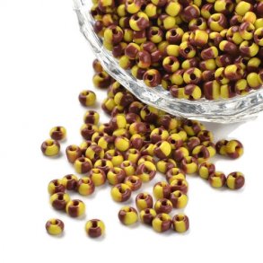 Striped glass seed bead, #8, yellow/brown, 3 mm, ca. 750 pcs.
