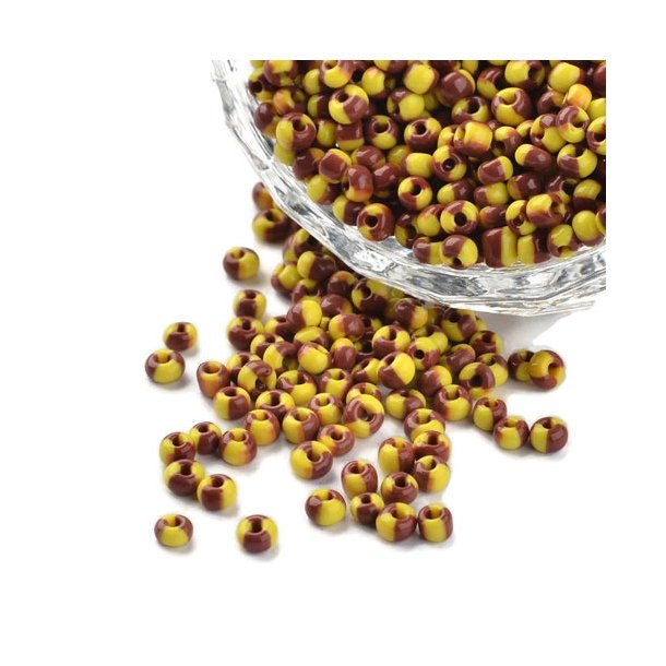 Striped glass seed bead, #8, yellow/brown, 3 mm, ca. 750 pcs.