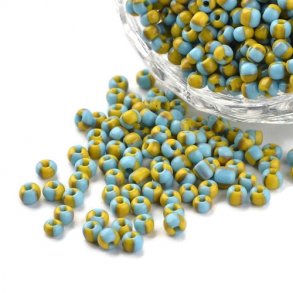 Striped glass seed bead, #8, blue/curry, 3 mm, ca. 750 pcs.