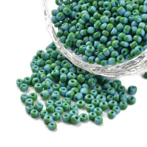 Striped glass seed bead, #8, green/blue, 3 mm, ca. 750 pcs.
