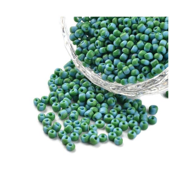 Striped glass seed bead, #8, green/blue, 3 mm, ca. 750 pcs.