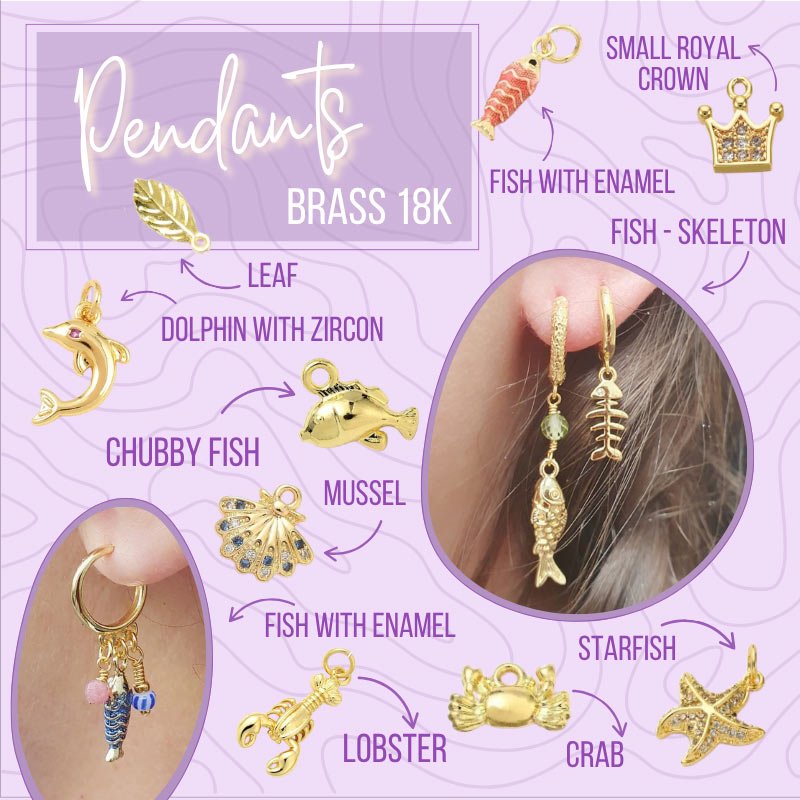 Gold plated jewellery charms and pendants in brass