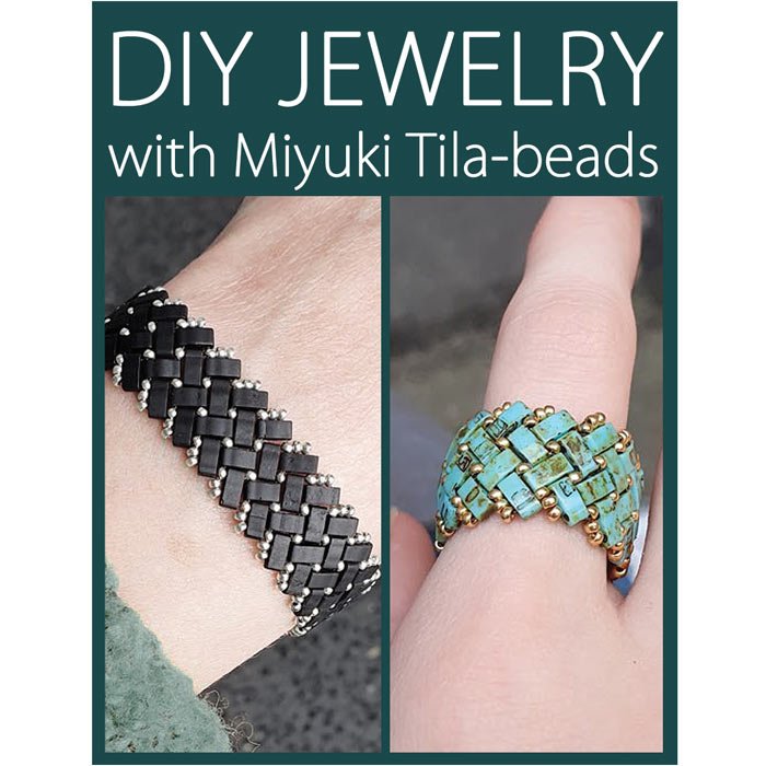 Kit DIY gold pink metal weaving ring and Miyuki delica rose and black gold beads