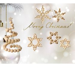 DIY Weihnachtsdekoration mit Holzperlen, golden, mit Draht und Anleitung, 1 Set