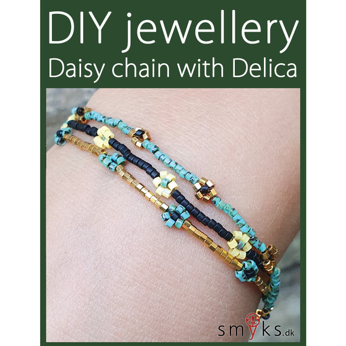 Schmucksets, Materialien zur Herstellung von Daisy-Chain-Schmuck mit Delica-Perlen. Amsterdam - Kaktusgrün, Gold, Pink,