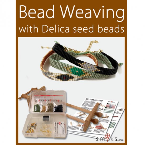 Starter kit for bead weaving with Delica beads, wooden beading loom and more
